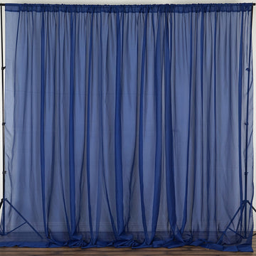 2 Pack Navy Blue Chiffon Divider Backdrop Curtains, Inherently Flame Resistant Sheer Premium Organza Event Drapery Panels With Rod Pockets - 10ftx10ft