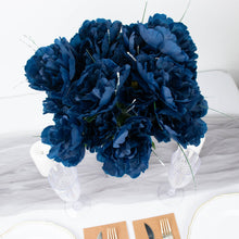 Navy Blue Silk Peonies Bouquet With 12 Bushes For Artificial Flower Arrangements