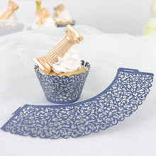 Navy Blue Lace Laser Cut Cupcake Wrappers 25 Pack