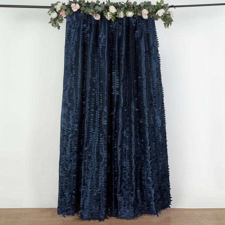 8ftx8ft Navy Blue 3D Leaf Petal Taffeta Fabric Photo Backdrop Curtain