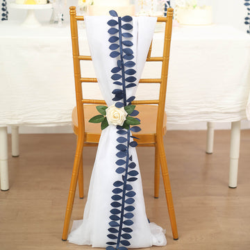 50ft | 4" Navy Blue Leaf Petal Taffeta Ribbon Sash, Artificial DIY Fabric Garlands