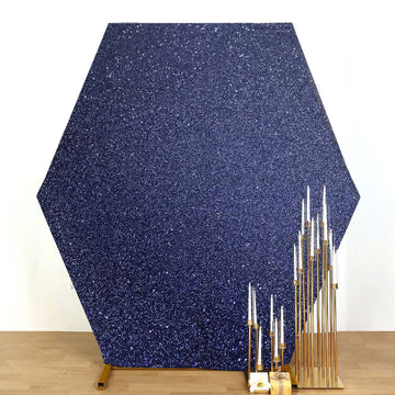 Navy Blue Metallic Shimmer Tinsel Spandex Hexagon Backdrop, 2-Sided Wedding Arch Cover 8ftx7ft