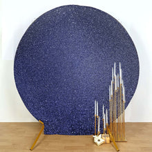 7.5ft Navy Blue Metallic Shimmer Tinsel Spandex Round Backdrop, 2-Sided Wedding Arch Cover
