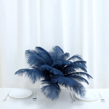 12 Pack Navy Blue Natural Plume Real Ostrich Feathers, DIY Centerpiece Fillers 13"-15"