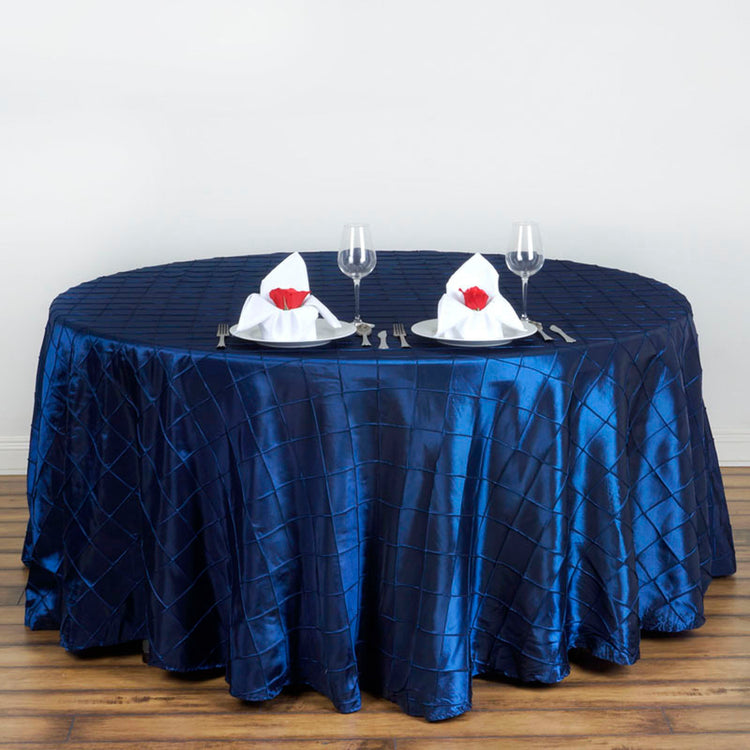 Round Navy Blue Pintuck Tablecloth 120 Inch   