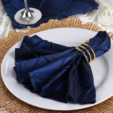 5 Pack Navy Blue Pintuck Satin Cloth Dinner Napkins, Wrinkle Resistant 17"x17"