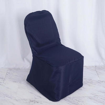 Navy blue chair cover on a plain backdrop