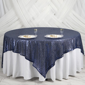Navy Blue Premium Sequin Square Table Overlay