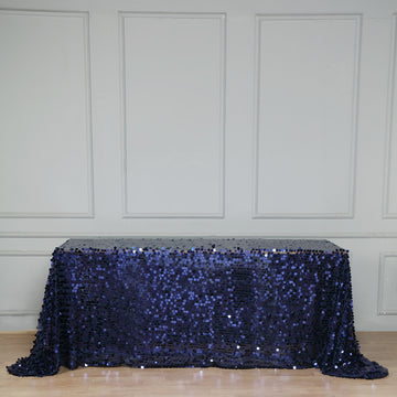 Navy Blue Seamless Big Payette Sequin Rectangle Tablecloth Premium 90"x156"