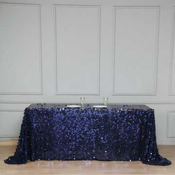 Add Elegance to Your Event with the Navy Blue Seamless Big Payette Sequin Rectangle Tablecloth