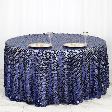 Navy Blue Seamless Big Payette Sequin Round Tablecloth Premium Collection 120"