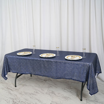 Elevate Your Event with the Navy Blue Seamless Premium Sequin Rectangle Tablecloth 60"x102"