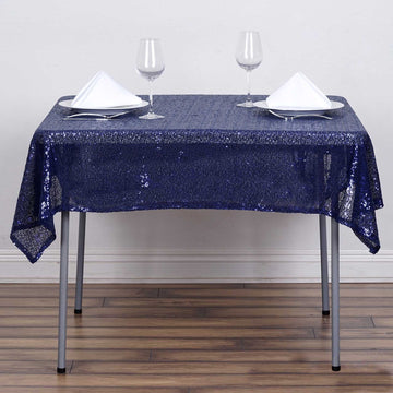 Elevate Your Event with the Navy Blue Seamless Premium Sequin Square Tablecloth