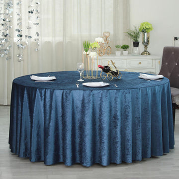 Navy Blue Seamless Premium Velvet Round Tablecloth, Reusable Linen 120"
