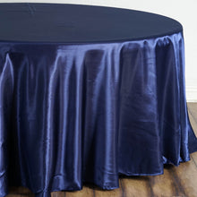 Round Navy Blue Satin Tablecloth 108 Inch   