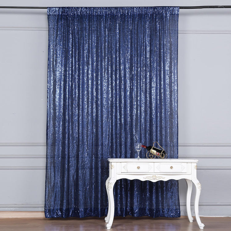 8ftx8ft Navy Blue Sequin Photo Backdrop Curtain Panel, Event Background Drape