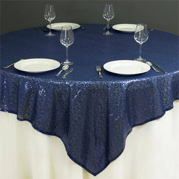 Navy Blue Sequin Sparkly Square Table Overlay 72"x72"