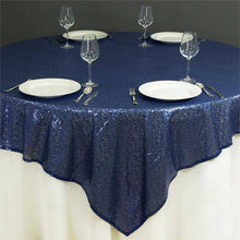 Navy Blue Sequin Square Table Overlay 72 Inch x 72 Inch