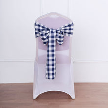 5 Pieces Navy And White Gingham Chair Sash Polyester Checkered