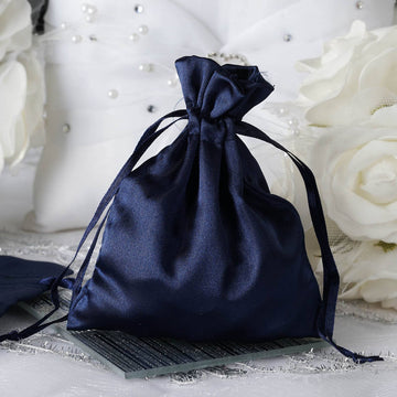 Navy Satin Drawstring Wedding Party Favor Gift Bags 4"x6" - Add Elegance to Your Event Décor