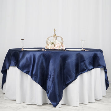 90"x90" Navy Seamless Satin Square Table Overlay