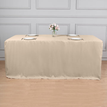 Elegant Nude Fitted Polyester Rectangular Table Cover 6ft