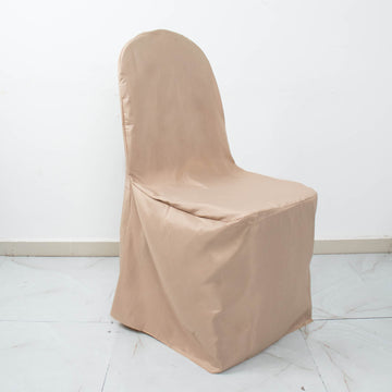 Nude Polyester Banquet Chair Cover, Reusable Stain Resistant Chair Cover