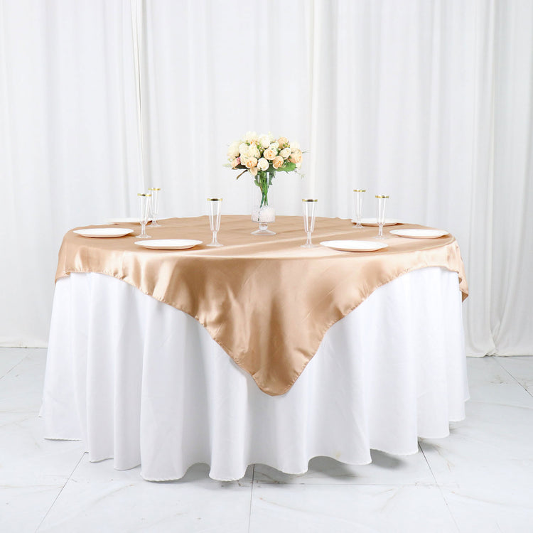 Nude Satin Seamless 60 Inch X 60 Inch Square Table Overlay