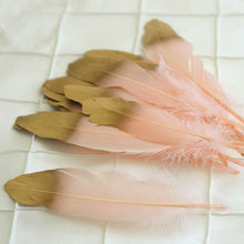 30 Pack Blush Real Goose Feathers Metallic Gold Dipped