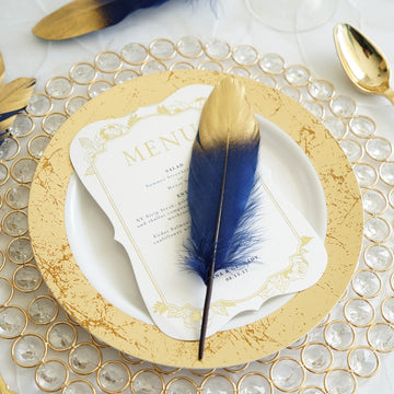 Add a Touch of Elegance with Metallic Gold Dipped Navy Blue Goose Feathers