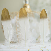Real Goose Feathers White Metallic Gold Dipped 30 Pack