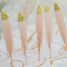 Glitter Gold Tip Real Turkey Feathers in Blush 30 Pack