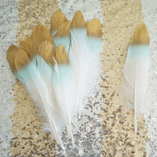 Dual Tone Real Goose Feather Arrows Mint & White Metallic Gold Tip 30 Pack