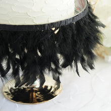 Black Turkey Feather Fringe Trim with Satin Ribbon Tape 39 Inch Real