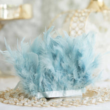 Dusty Blue 39 Inch Real Turkey Feather Fringe Trim with Satin Ribbon Tape