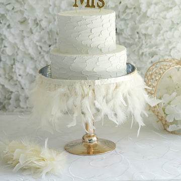 Ivory Real Turkey Feather Fringe Trim with Satin Ribbon Tape 39'' - Add Whimsical Charm to Your Crafts