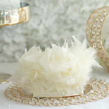 Ivory 39 Inch Real Turkey Feather Fringe Trim with Satin Ribbon Tape