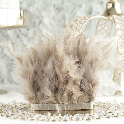 Beige decorative feather arrangement in a gold base.