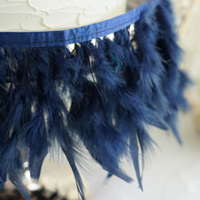 Navy Blue Turkey Feather Fringe Trim with Satin Ribbon Tape 39 Inch Real