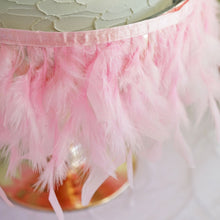 Pink Turkey Feather Fringe Trim with Satin Ribbon Tape 39 Inch Real