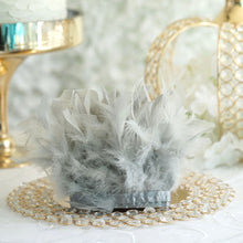 Silver 39 Inch Real Turkey Feather Fringe Trim with Satin Ribbon Tape