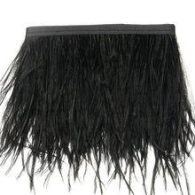 Real Ostrich Feather Fringe Trim Black 39 Inch with Satin Ribbon Tape#whtbkgd