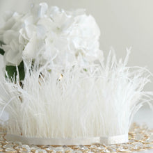 White Ostrich Feather Fringe Trim with Satin Ribbon Tape 39 Inch Real