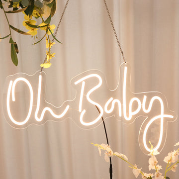 Oh Baby Neon Light Sign, LED Reusable Wall Décor Lights With 5ft Hanging Chain 26"