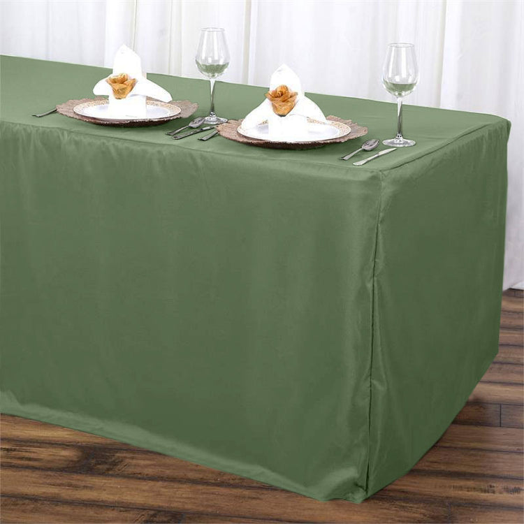 6 Feet Rectangular Table Cover In Olive Green Fitted Polyester