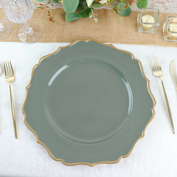 Create an Opulent Table Setting with Olive Green and Gold Scalloped Rim Charger Plates