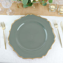 6 Pack Olive Green Acrylic Charger Plates Round Plastic With Gold Scalloped Rim 13 Inch