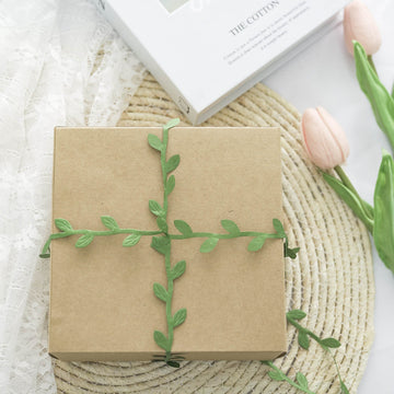 67FT Olive Green Leaf Ribbon Trim, Artificial Vines Leaf Garland For DIY Craft Party Wedding Home Decor