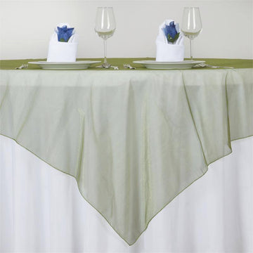 72"x72" Olive Green Organza Square Table Overlay