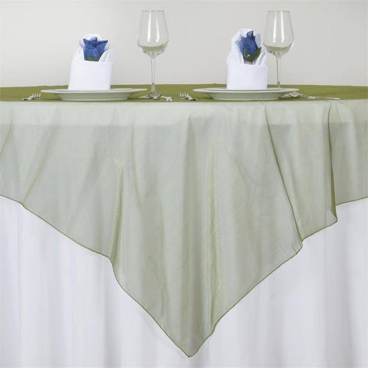 72 Inch x 72 Inch Olive Green Square Organza Table Overlay#whtbkgd